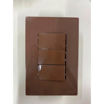 Conjunto Interruptor Triplo Simples  4x2 - RECTA CHOCOLATE GLOSS